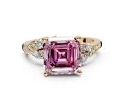 Solitaire Engagement Ring Setting for Fancy Pink Asscher Cut Center with Marquise Accent Twist Band and Prong Head in Yellow Gold