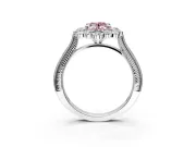 Milgrain Halo Engagement Ring Setting for Fancy Pink Oval Center with Bezel Point Accents and Prong Head in White Gold
