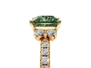 Paired Accent Engagement Ring Setting for Fancy Green Princess Cut Center with Pave Band and Prong Head in Yellow Gold