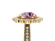 Milgrain Halo Engagement Ring Setting for Fancy Pink Round Cut Center with Bezel Point Accents and Prong Head in Yellow Gold