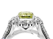 Large Accent Halo Engagement Ring Setting for Fancy Yellow Radiant Cut Center with Pave Split Shank and Prong Head in Platinum