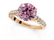 Solitaire Engagement Ring Setting for Fancy Pink Round Cut Center with Partway Pave Band and Prong Head in Rose Gold