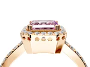 Halo Engagement Ring Setting for Fancy Pink Asscher Cut Center with Inner Milgrain Border and Prong Head in Rose Gold