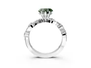 Solitaire Engagement Ring Setting for Fancy Green Heart-Shaped Center with Bar-Station Pave Twist and Prong Head in Platinum