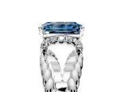 Halo Engagement Ring Setting for Fancy Blue Emerald Cut Center with Rope Twist Split Shank and Prong Head in Platinum