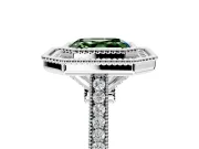 Halo Engagement Ring Setting for Fancy Green Asscher Cut Center with Milgrain Frame, Pave Band and Prong Head in Sterling Silver