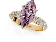 Solitaire Engagement Ring Setting for Fancy Pink Marquise Center with Domed Multi-Row Pave Band and Prong Head in Yellow Gold