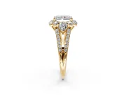 Halo Engagement Ring Setting for Radiant Cut Center with Two-Strand Split Shank and Prong Head in Yellow Gold