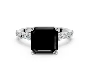 Solitaire Engagement Ring Setting for Fancy Black Asscher Cut Center with Alternating Size Accents and Prong Head in Platinum