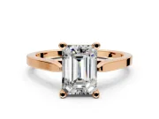 Solitaire Engagement Ring Setting for Emerald Cut Center with Tapered Shoulders and Prong Head in Rose Gold