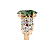Cluster Engagement Ring Setting for Fancy Green Oval Center with 2-Row Shoulder Clusters and Prong Head in Rose Gold