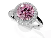 Halo Engagement Ring Setting for Fancy Pink Round Cut Center with Plain Tapered Band and Prong Head in Sterling Silver