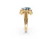 Solitaire Engagement Ring Setting for Fancy Blue Oval Center with Twisted Band and Scroll Prong Head in Yellow Gold
