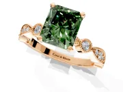 Solitaire Engagement Ring Setting for Fancy Green Radiant Cut Center with Milgrain Bezel Accents and Prong Head in Rose Gold