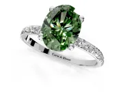 Solitaire Engagement Ring Setting for Fancy Green Oval Center with Pave Accents and Prong Head in Sterling Silver