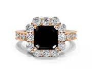Halo Engagement Ring Setting for Fancy Black Asscher Cut Center with Milgrain Channel Band and Prong Head in Rose Gold
