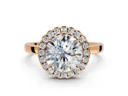 Halo Engagement Ring Setting for Round Cut Center with Thin Plain Band and Prong Head in Rose Gold