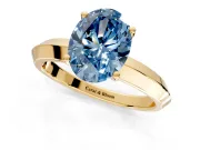 Solitaire Engagement Ring Setting for Fancy Blue Oval Center with Wide Knife Ridge Band and Prong Head in Yellow Gold
