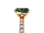Solitaire Engagement Ring Setting for Fancy Green Emerald Cut Center with Fine Pave Band and Claw Prong Head in Rose Gold