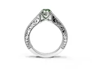 Solitaire Engagement Ring Setting for Fancy Green Pear-Shaped Center with Engraved Pave Band and Prong Head in Sterling Silver