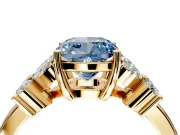 Floral Engagement Ring Setting for Fancy Blue Cushion Cut Center with Marquise Cluster Shoulders and Prong Head in Yellow Gold