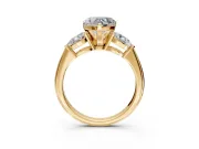 3 Stone Engagement Ring Setting for Heart-Shaped Center with Large Pear-Shaped Accents and Prong Head in Yellow Gold