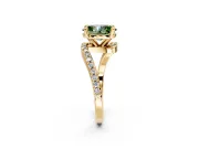 Solitaire Engagement Ring Setting for Fancy Green Oval Center with Pave Bypass Swirl Band and Prong Head in Yellow Gold
