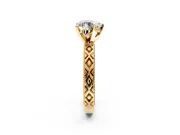 Solitaire Engagement Ring Setting for Heart-Shaped Center with Milgrain X Pattern Band and Prong Head in Yellow Gold