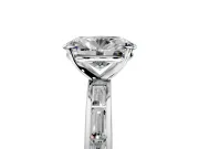 Solitaire Engagement Ring Setting for Oval Center with Channel Baguette Band and Prong Head in Sterling Silver