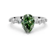 Cluster Engagement Ring Setting for Fancy Green Pear-Shaped Center with Round Cut Accent Band and Prong Head in Sterling Silver