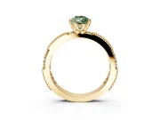 Solitaire Engagement Ring Setting for Fancy Green Pear-Shaped Center with Milgrain-Edged Pave Band and Prong Head in Yellow Gold
