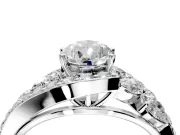 Halo Engagement Ring Setting for Pear-Shaped Center with Marquise and Pave Bypass Band and Prong Head in Platinum