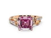 Leaf Motif Engagement Ring Setting for Fancy Pink Asscher Cut Center with Pave Band and Prong Head in Rose Gold