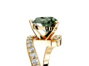 Solitaire Engagement Ring Setting for Fancy Green Heart-Shaped Center with Pave Bypass Swirl Band and Prong Head in Yellow Gold
