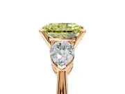 3 Stone Engagement Ring Setting for Fancy Yellow Radiant Cut Center with Large Pear-Shaped Accents and Prong Head in Rose Gold