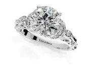 Solitaire Engagement Ring Setting for Round Cut Center with Filigree Band and Prong Head in White Gold