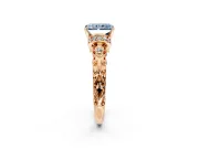 Solitaire Engagement Ring Setting for Fancy Blue Radiant Cut Center with Filigree Band and Prong Head in Rose Gold