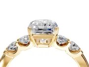 5 Stone Engagement Ring Setting for Radiant Cut Center with Plain Band and Prong Head in Yellow Gold