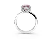 Halo Engagement Ring Setting for Fancy Pink Princess Cut Center with Openwork Halo, Pave Band and Prong Head in White Gold