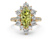 Floral Halo Engagement Ring Setting for Fancy Yellow Marquise Center with Pave Accents and Prong Head in Yellow Gold