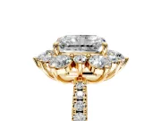 Floral Halo Engagement Ring Setting for Radiant Cut Center with Pave Accents and Prong Head in Yellow Gold