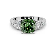 3 Stone Engagement Ring Setting for Fancy Green Cushion Cut Center with Large Pear-Shaped Accents and Prong Head in White Gold