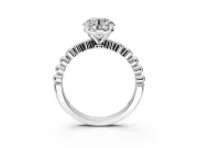 Solitaire Engagement Ring Setting for Round Cut Center with Bezel-Dot Beaded Band and Prong Head in White Gold