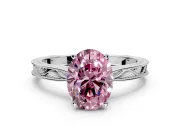Solitaire Engagement Ring Setting for Fancy Pink Oval Center with Engraved Milgrain Band and Prong Head in Sterling Silver