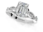 Solitaire Engagement Ring Setting for Emerald Cut Center with Marquise and Bezel Accents and Prong Head in Platinum