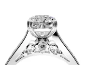 Solitaire Engagement Ring Setting for Cushion Cut Center with Channel Band and Double Claw Prong Head in Platinum