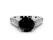 Solitaire Engagement Ring Setting for Fancy Black Round Cut Center with Pave Cathedral Shoulders and Prong Head in Platinum