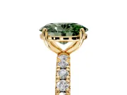 Solitaire Engagement Ring Setting for Fancy Green Oval Center with Shared-Prong Accents and Prong Head in Yellow Gold
