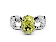 Solitaire Engagement Ring Setting for Fancy Yellow Oval Center with Criss-Cross Accent Band and Prong Head in White Gold