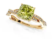Solitaire Engagement Ring Setting for Fancy Yellow Cushion Cut Center with Twisted Pave Band and Prong Head in Yellow Gold